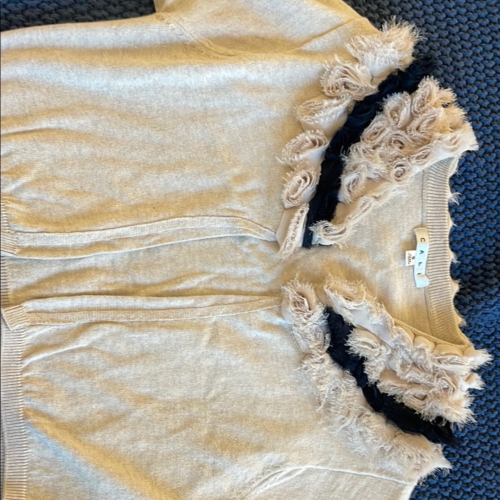 CAbi Cream and Navy Textured Sweater